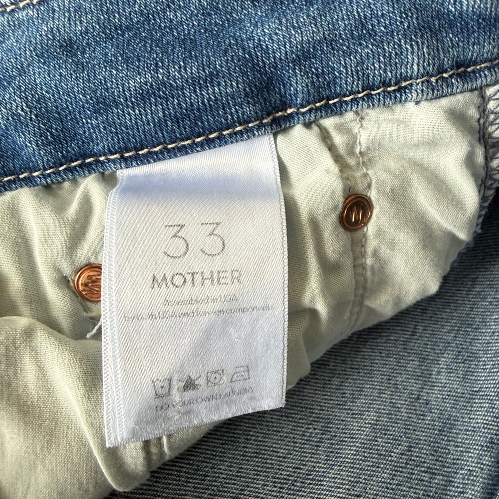 Mother Raw-Hem Straight-Leg Blue Denim Jeans - Picture 3 of 9